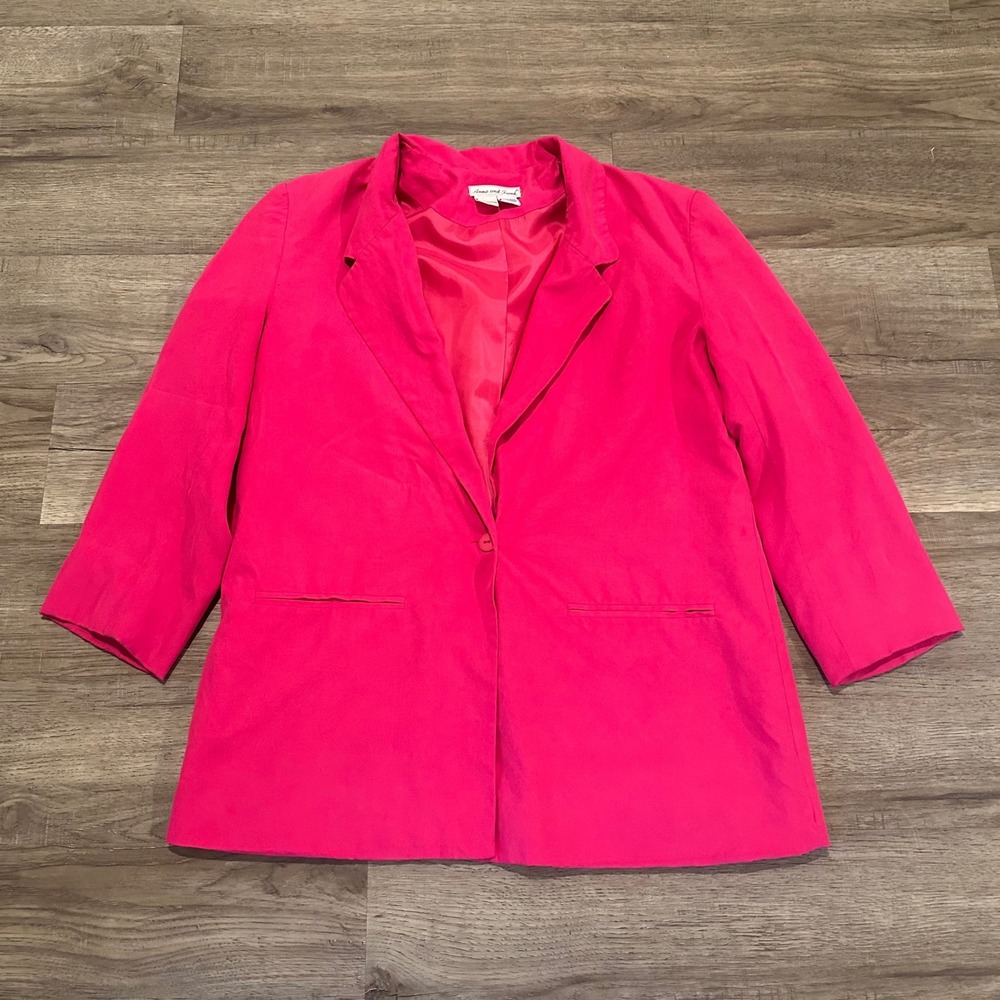 VTG Anna and Frank Pink 100% Silk Blazer Jacket Womens L Fuchsia Single Button